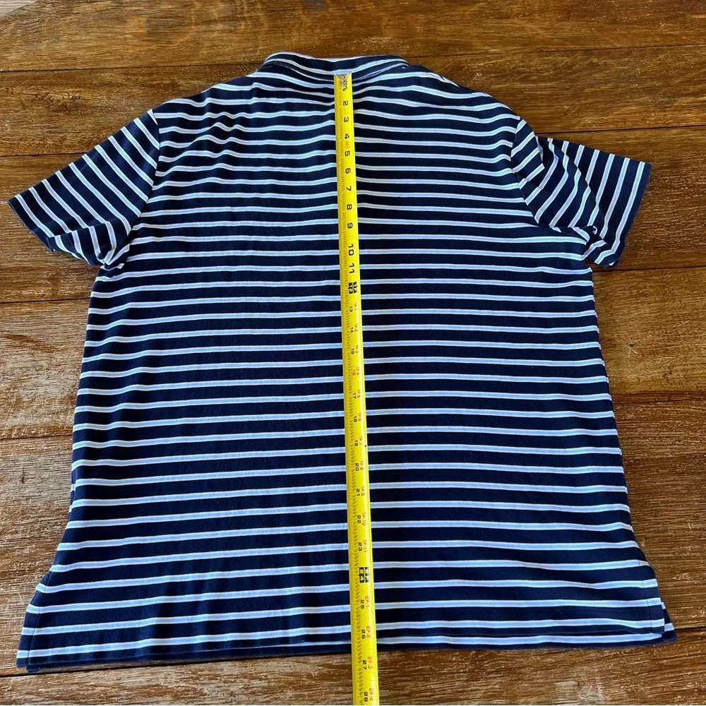 Ralph Lauren Polo Shirt Men's 100% Cotton Navy Baby Blue Stripes Classic Fit L